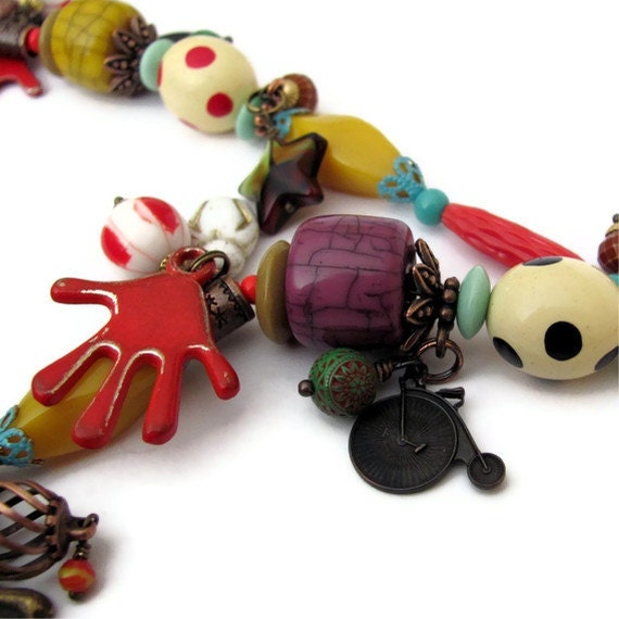 CIRCUS of SOUR unique statement necklace beadwork bib necklace bizarre strange jewelry creepy clown necklace