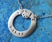 Custom made cute bat on a hoop sterling silver  necklace personalized with name initial or date - Halloween jewelry