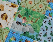 The Three Bears. COUTURE Pram Stroller Quilt. Paul Meisel for Windham Fabrics. Minky fleece on back 28x33. QUILTED