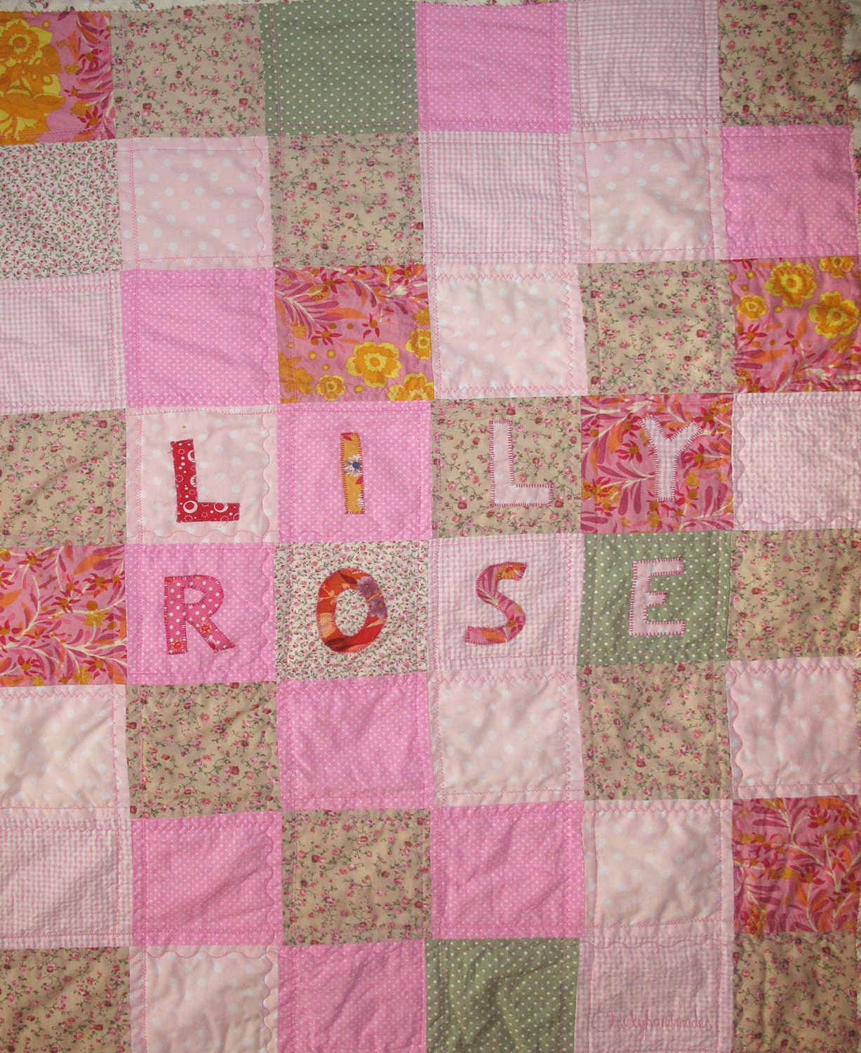 Bespoke personalised modern patchwork girl's cotbed or crib quilt