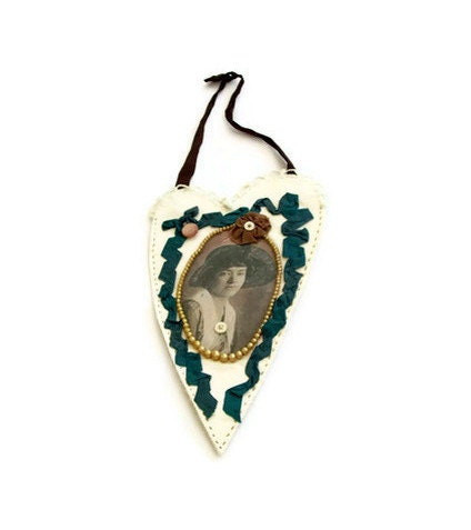 Pretty Woman Wall Pocket Collage Heart Recycled by Sadie's Snippets