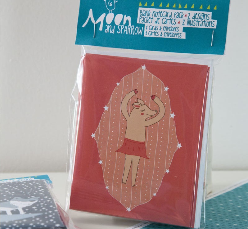 Pig Pirhouette Illustration Blank Cards 8 Pack with envelopes two designs