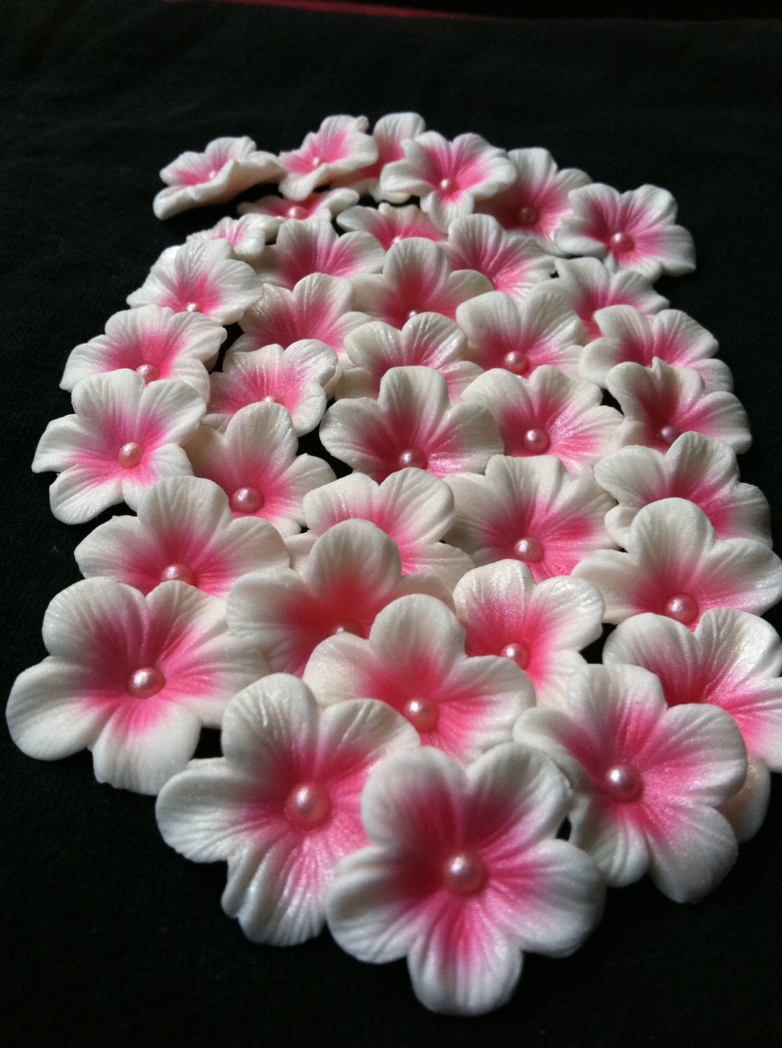 Cake Decorations White Gumpaste Blossoms with Deep Pink