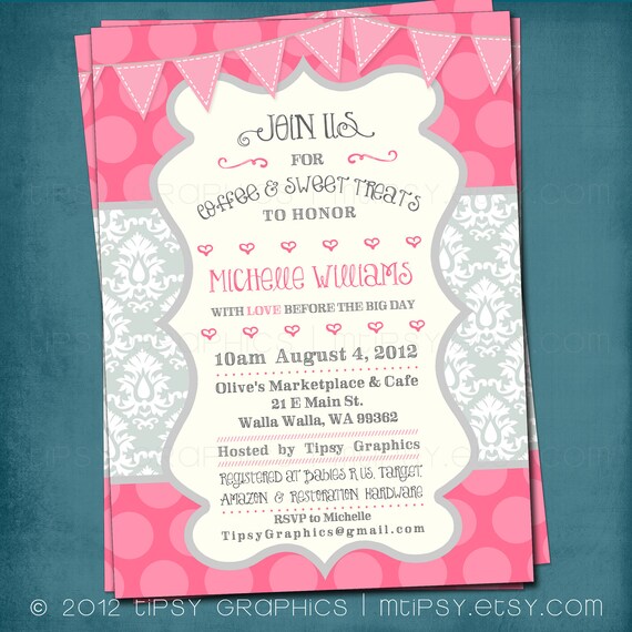 Damask Polka Dot. Chic Baby / Bridal Shower or Birthday Party Invite. By Tipsy Graphics. Any Colors Il_570xn
