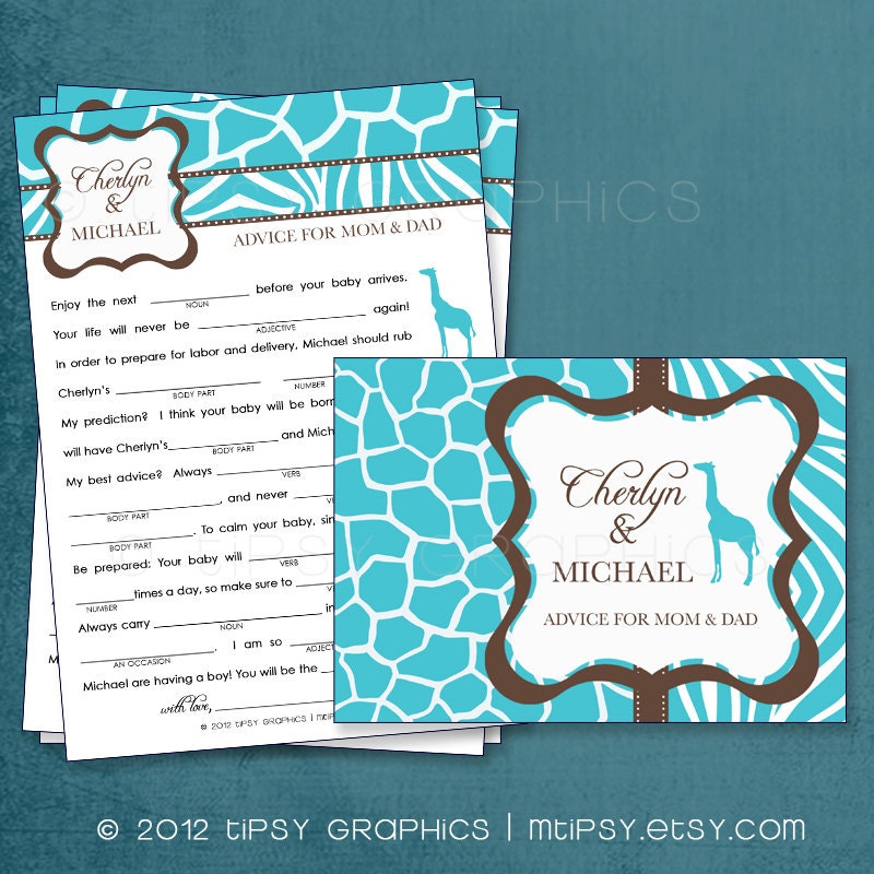Safari. Baby Wishes. Baby Stats. MadLibs. Printable Cards, any Colors. By Tipsy Graphics Il_570xn