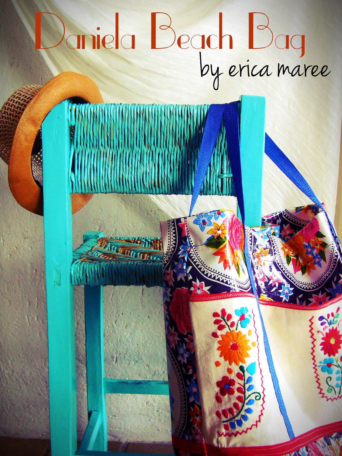 Daniela Mexican Beach Bag in Oil Cloth with Embroidery details