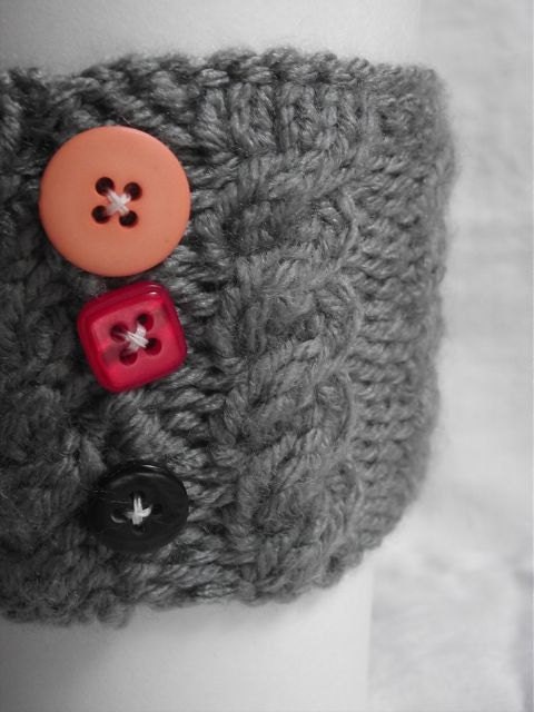 Hand Knit Coffee Cozy with Buttons