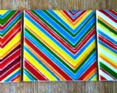 Vintage Jessica Howard Ceramics. Off centered chevron stripe small ceramic tile coaster set