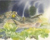 Original watercolor 9 x 12 alligator Okeefenokee Fun bowman swamp