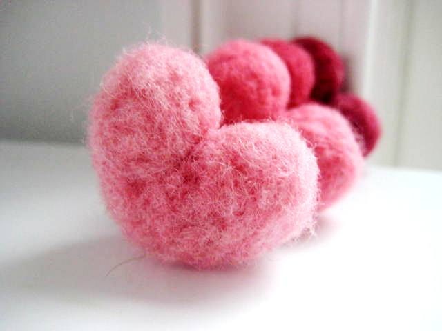 Pink Medley of Rustic Wool Needle Felted Heart Pebbles Valentine's Day Love 100% Natural Wool Rustic Favors