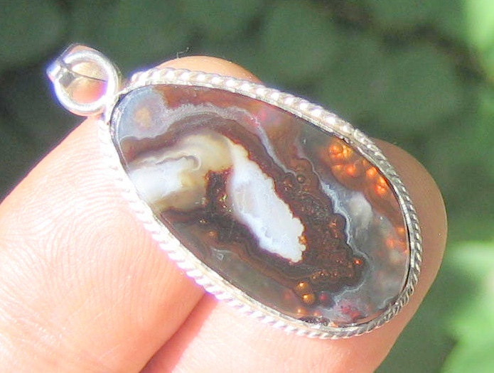 Fire Agate Pendant Arizona mounted on a sterling silver bezel