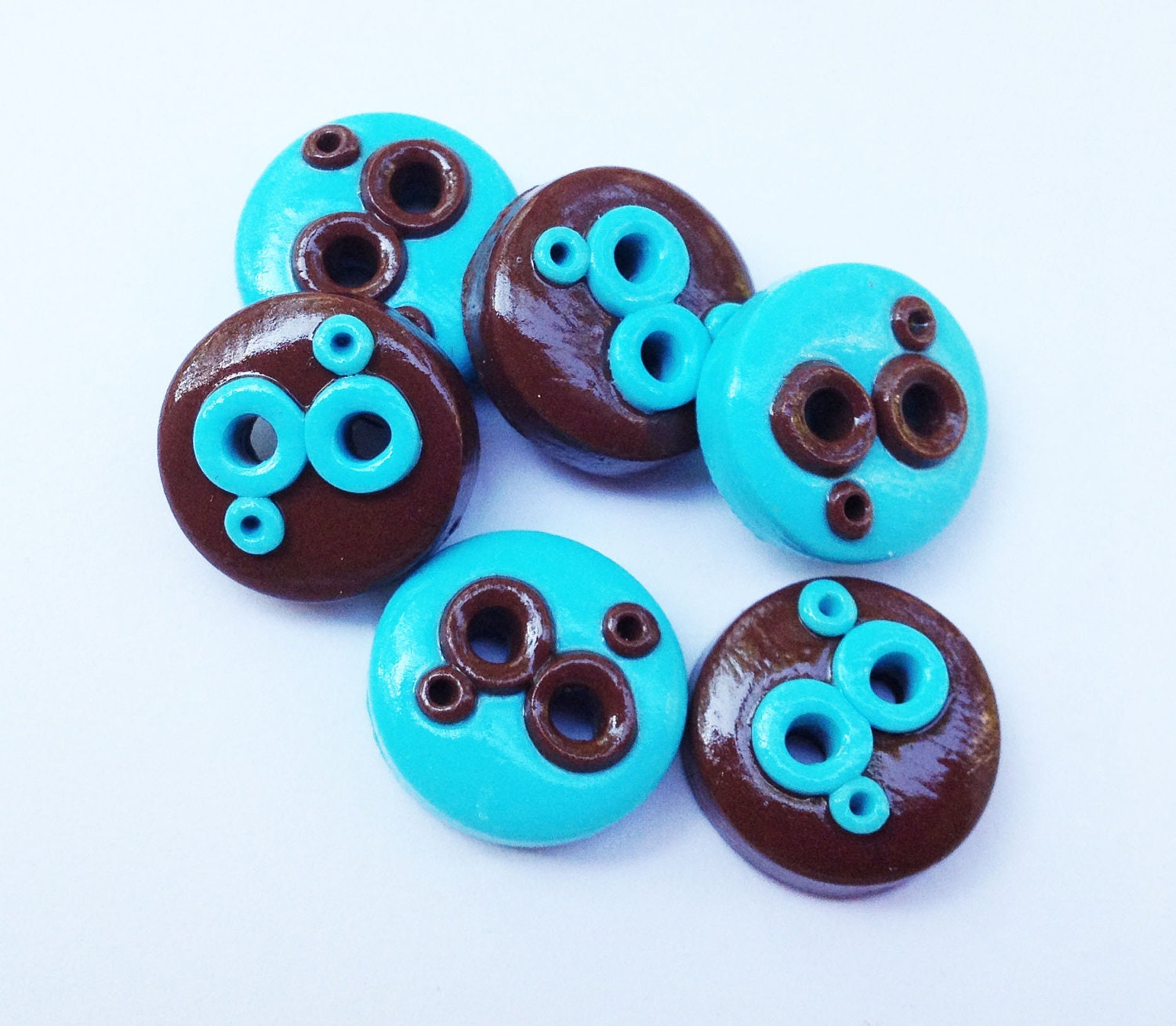 Blue-brown buttons polymer clay handmade craft buttons (1/2")