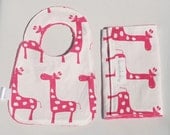 CLEARANCE SALE - Baby Bib and Burp Cloth Set - Fuchsia Pink Minky Bib and Burp Cloth in Premier Prints Giraffe - Ready to Ship