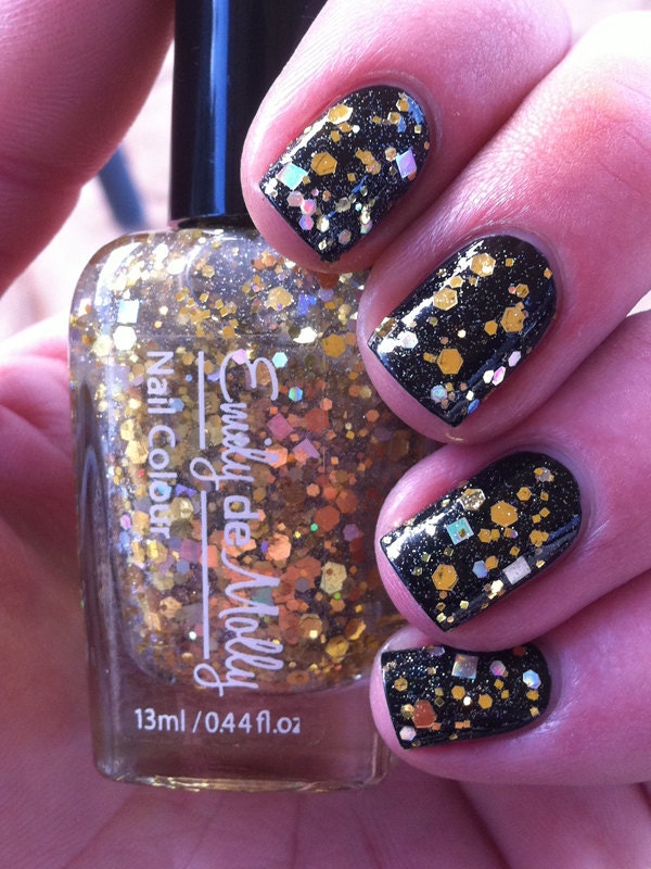 Gold and silver glitter nail polish - "Touch of vintage" indie custom glitter nail polish