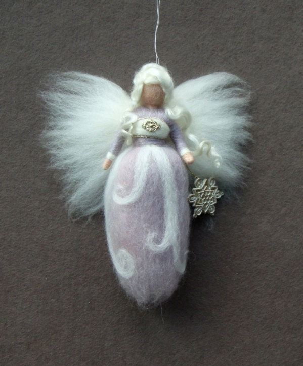 Needle Felted Wool Christmas Angel Pastel purple X-MAS Ornament Faeries Fairy Doll Soft Sculpture Waldorf Inspired