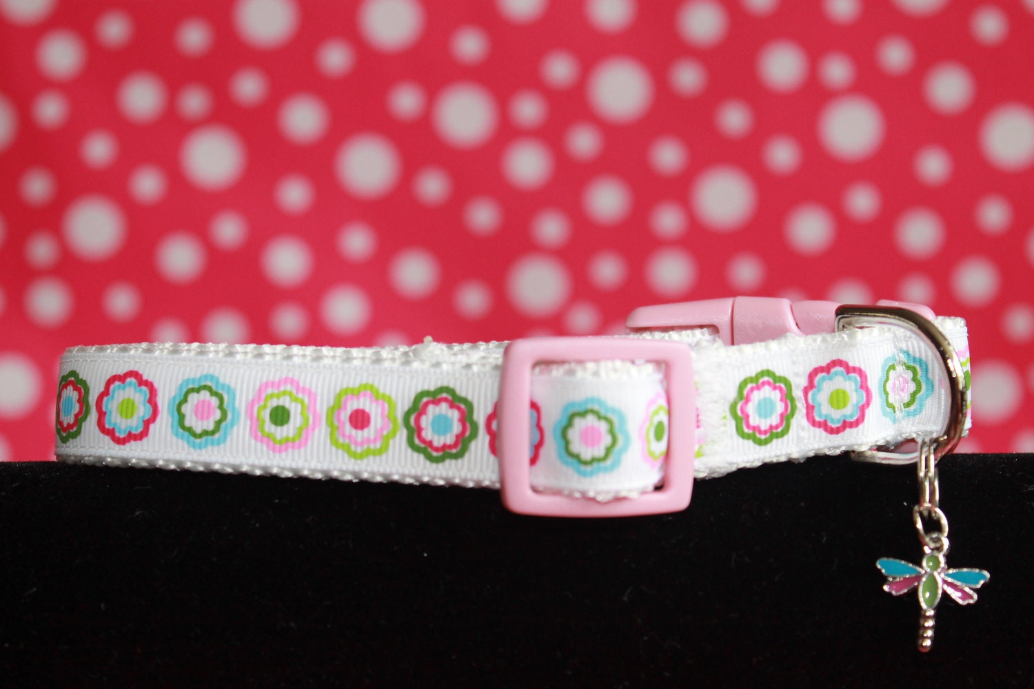 Medium 3/4" Pink Floral Dog Collar