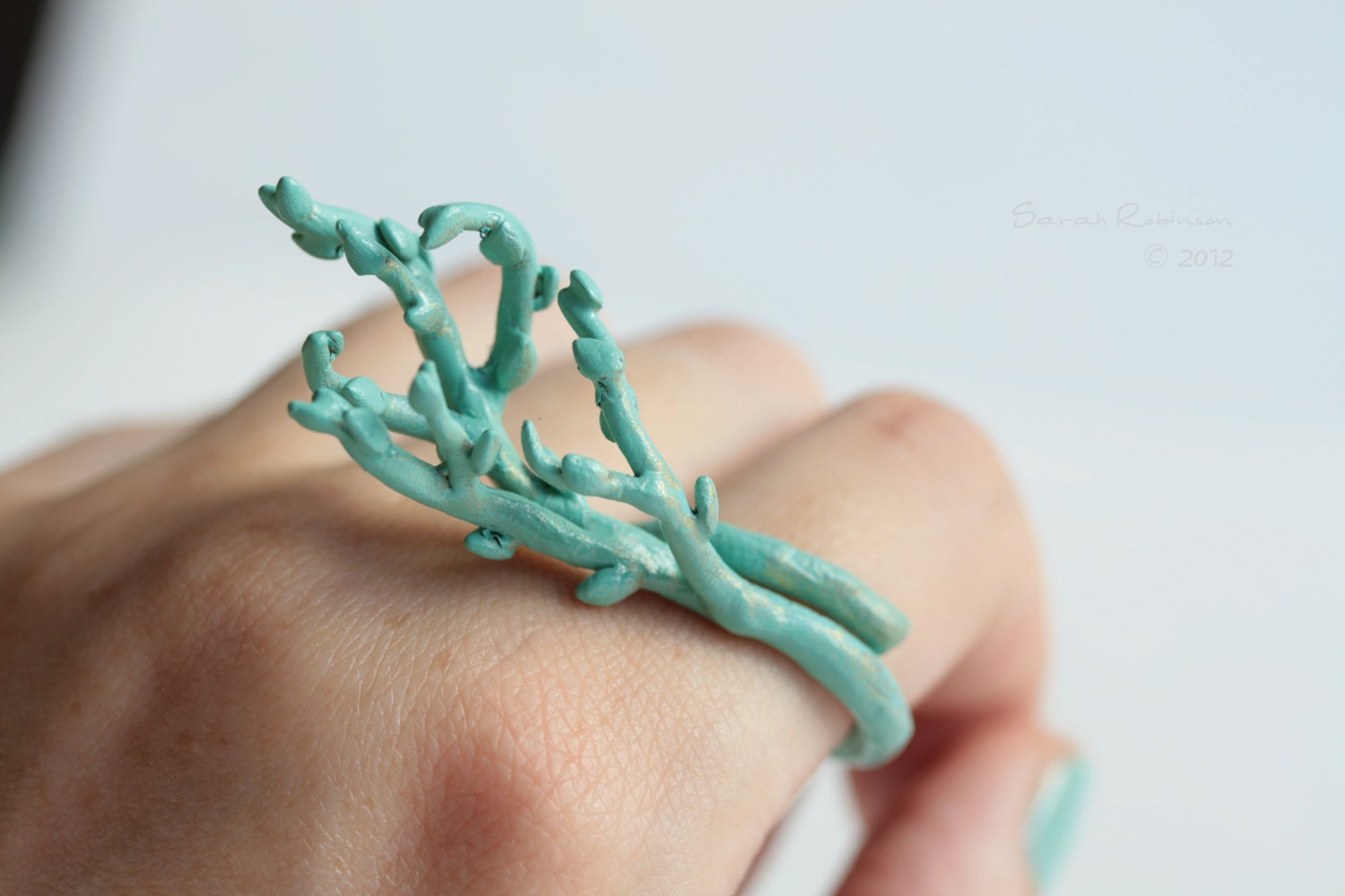 Mint Tree Branch Ring Green Enamel Brass