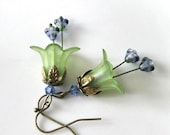 Vintage Style Lucite Flowers Earrings - Green Bell OOAK