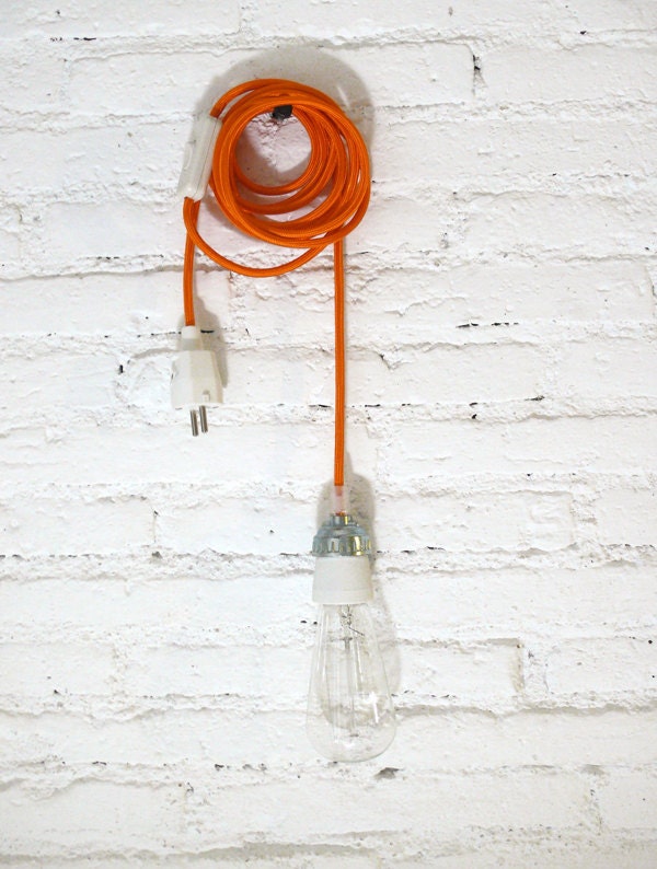 Textile cable lamp with switch and plug - orange bright