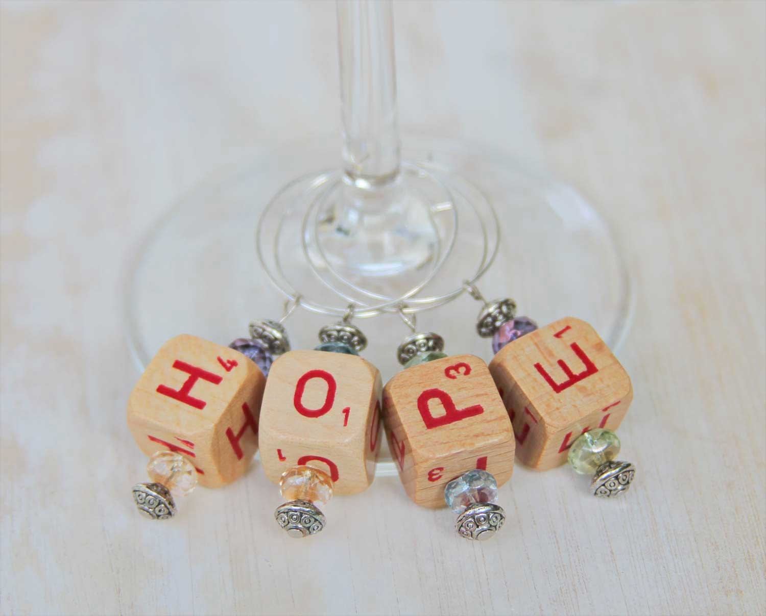 Set of 4 Vintage Scrabble Wine Charms