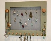 Green Earring Holder to Organize Jewelry Wall Mounted Display, Earrings, Bracelets, Necklaces.