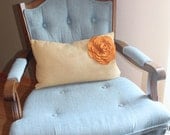 Mustard Pillow with Pumpkin Bloom Felted Wool Flower - with insert