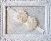 Ivory Shabby Flower Headband - Baby Headband - Newborn Headband - Adult Headband