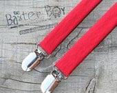 Solid bright red suspenders, little boy suspenders - ring bearer, photo prop, wedding