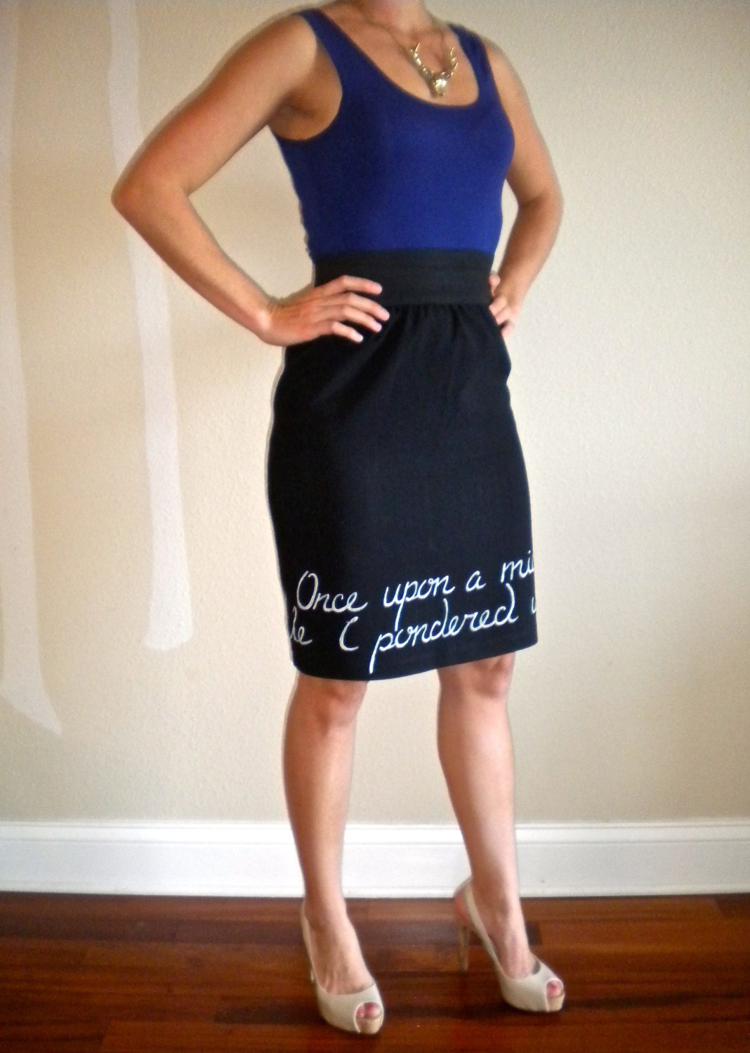 Edgar Allan Poe Skirt The Raven in Black and ivory Medium