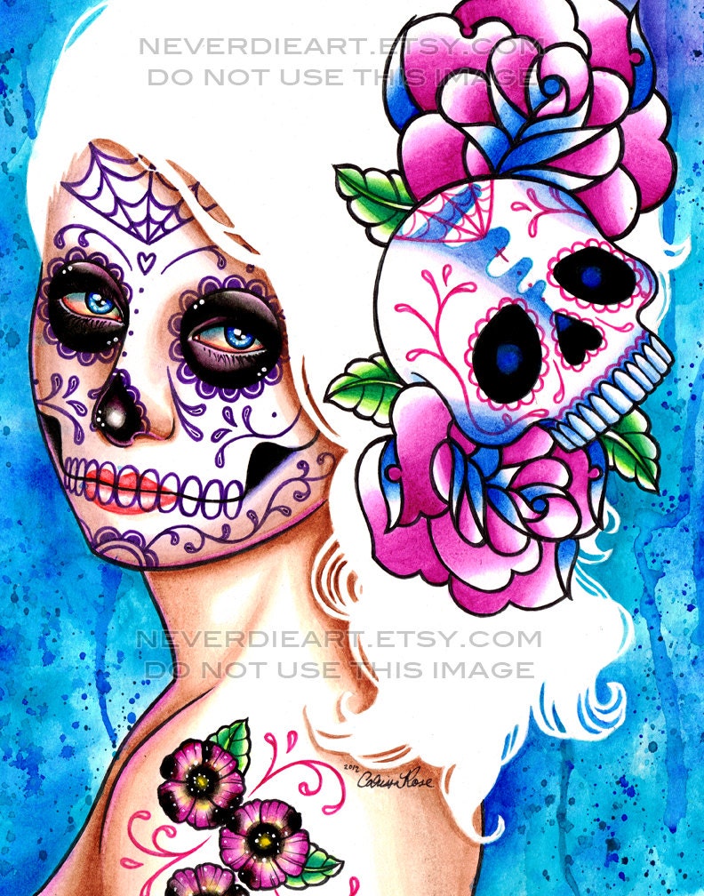apprx. 11x14 in Day of the Dead Sugar Skull Girl Art Print - Empty Promises By Carissa Rose