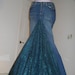 Belle Époque Émeraude jean skirt emerald lace bohemian mermaid goddess teal green rhinestone Renaissance Denim Couture