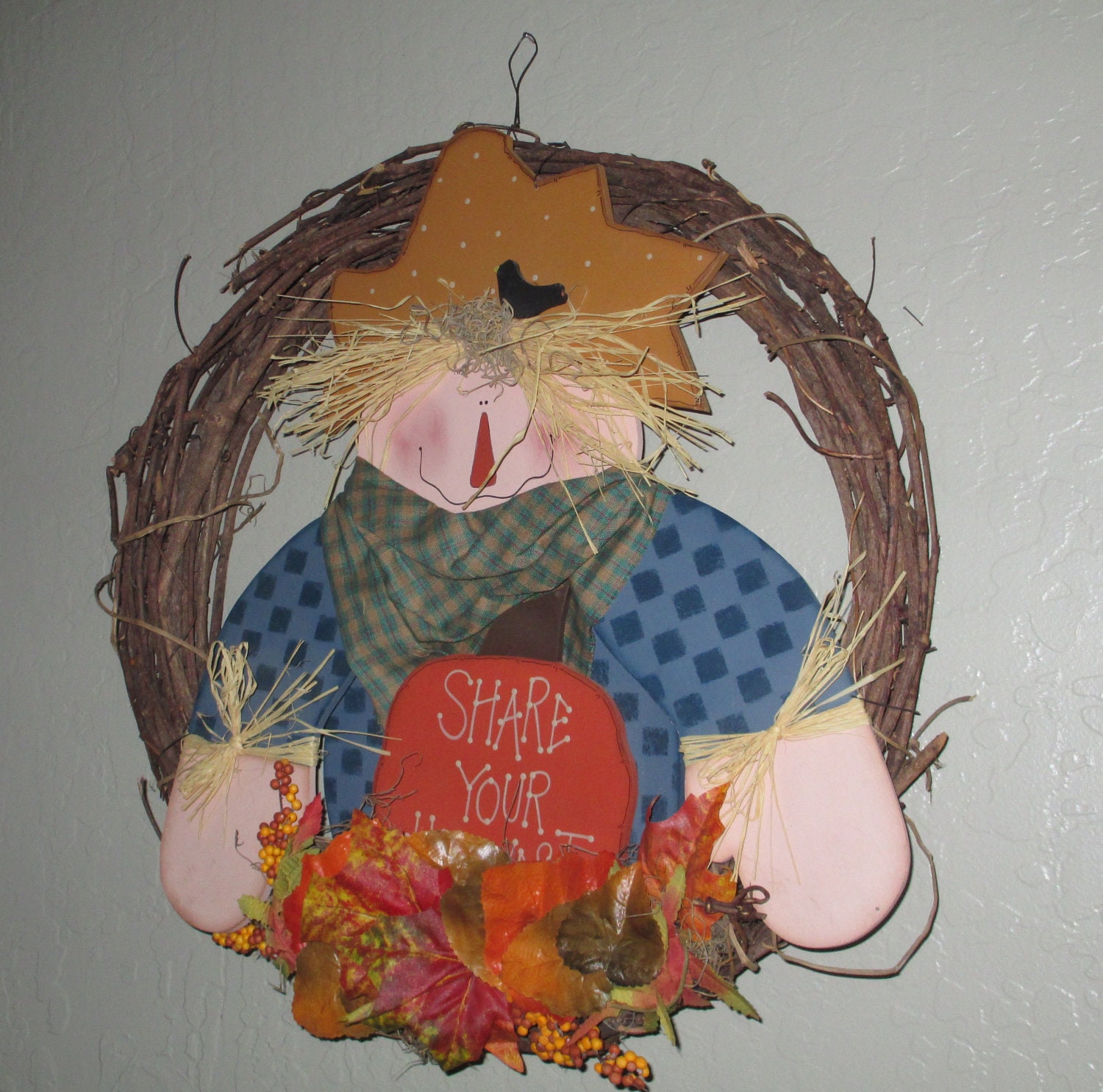 Fall Scarecrow Grapvine Wreath - Fall Decoration