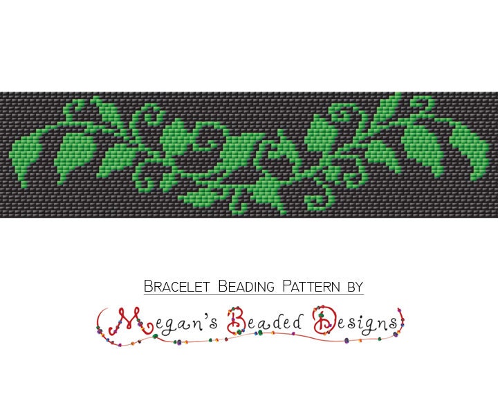 2 Drop Peyote Bracelet Beading Pattern - Green Vine of Leaves PDF File