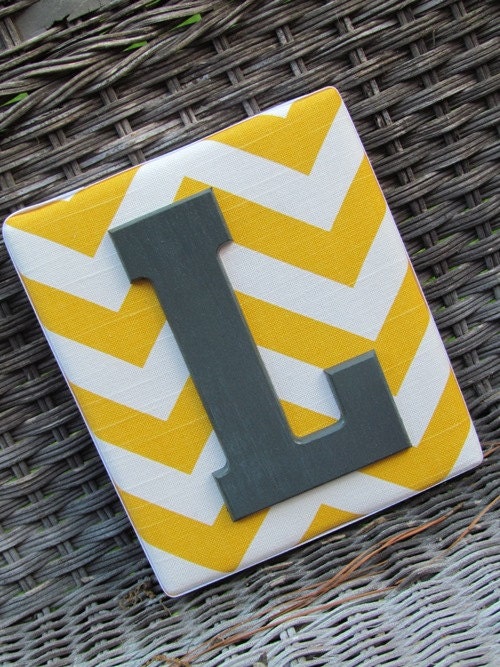 Wall Letters  6x7, Chevron Letters, Painted Letters, Yellow Chevron, Gray Chevron, Personalized Nursery Decor, Chevron Nursery