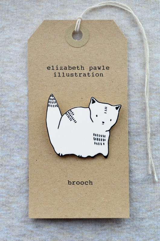 cat brooch - by elizabeth pawle - modern design - hand drawn hand cut - illustration pin badge
