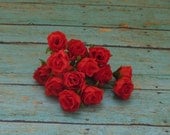 Silk Flowers - 15 Tiny RED Sweetheart Roses - Dry Look - MINIATURE Roses