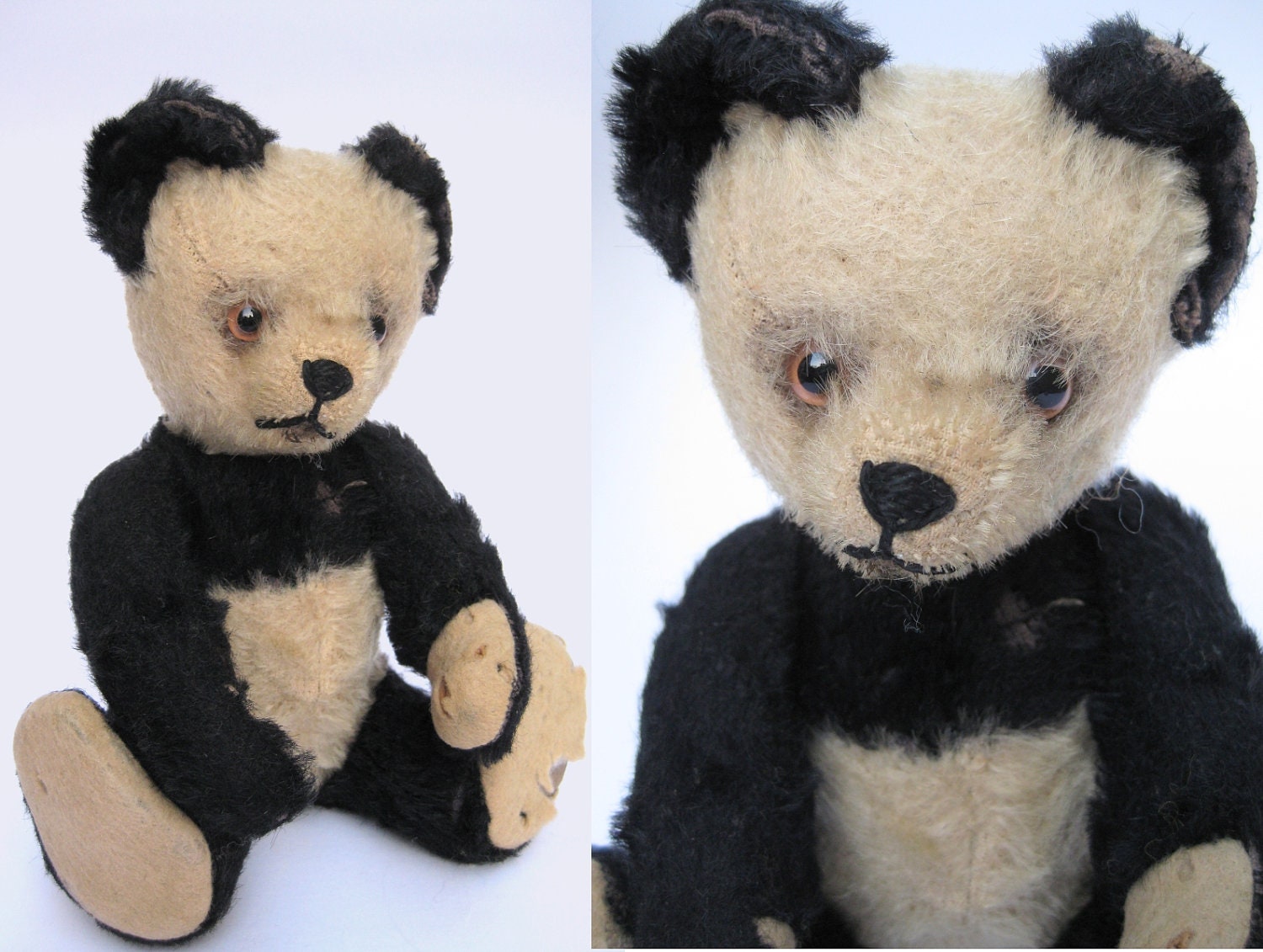 Rare Antique Schuco Tricky Yes No Panda Mohair Teddy Bear - Vintage 30s 40s Cute Unusual Stuffed Animal Toy German European Steiff Teddy