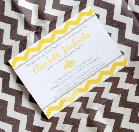 Yellow Chevron Custom Printable Invite for Birthday Party or Baby Shower DIY Invitation by BeeAndDaisy Il_570xn