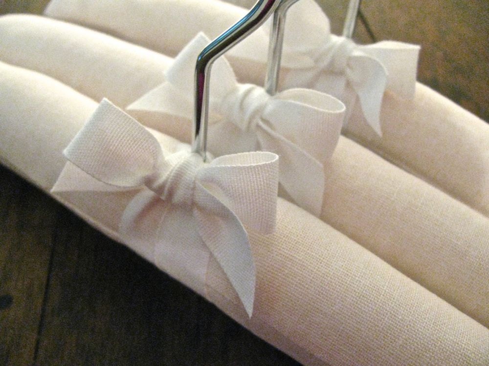 Pink Linen for BABY, Padded Hanger Set, with White Cotton Organic Ribbon Accent (Set of 3)