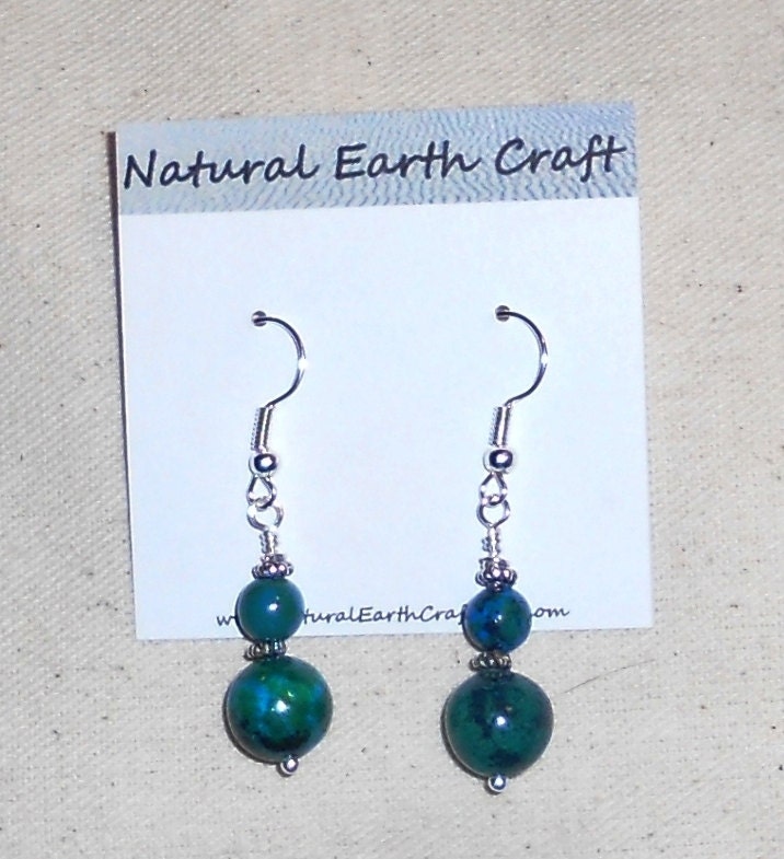 Green blue malachite and chrysocolla earrings semiprecious stone jewelry packaged in a colorful gift bag 2006