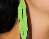 Leather Feather Earrings- Green and Brown