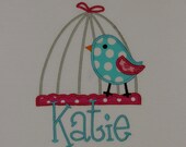Girls, Shirt or Onesie, Appliqued Bird in Cage, YOU DESIGN, Monogrammed, Personalized, Spring, Summer, Everyday