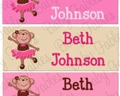 30 piece Waterproof and Dishwasher Safe Custom Name Labels - Dancing Monkey Girl