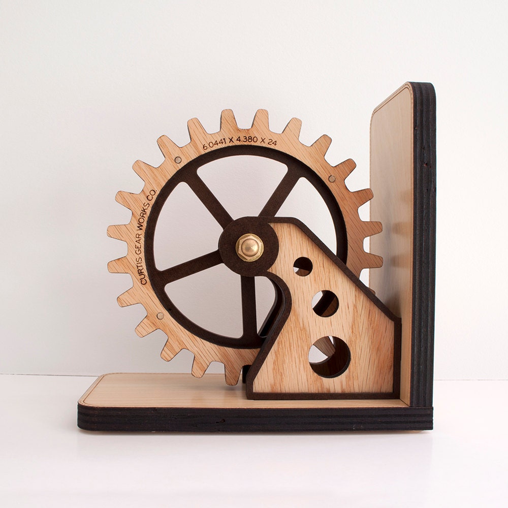 Gear Bookend: Wood Gear Office Organizer Personalized