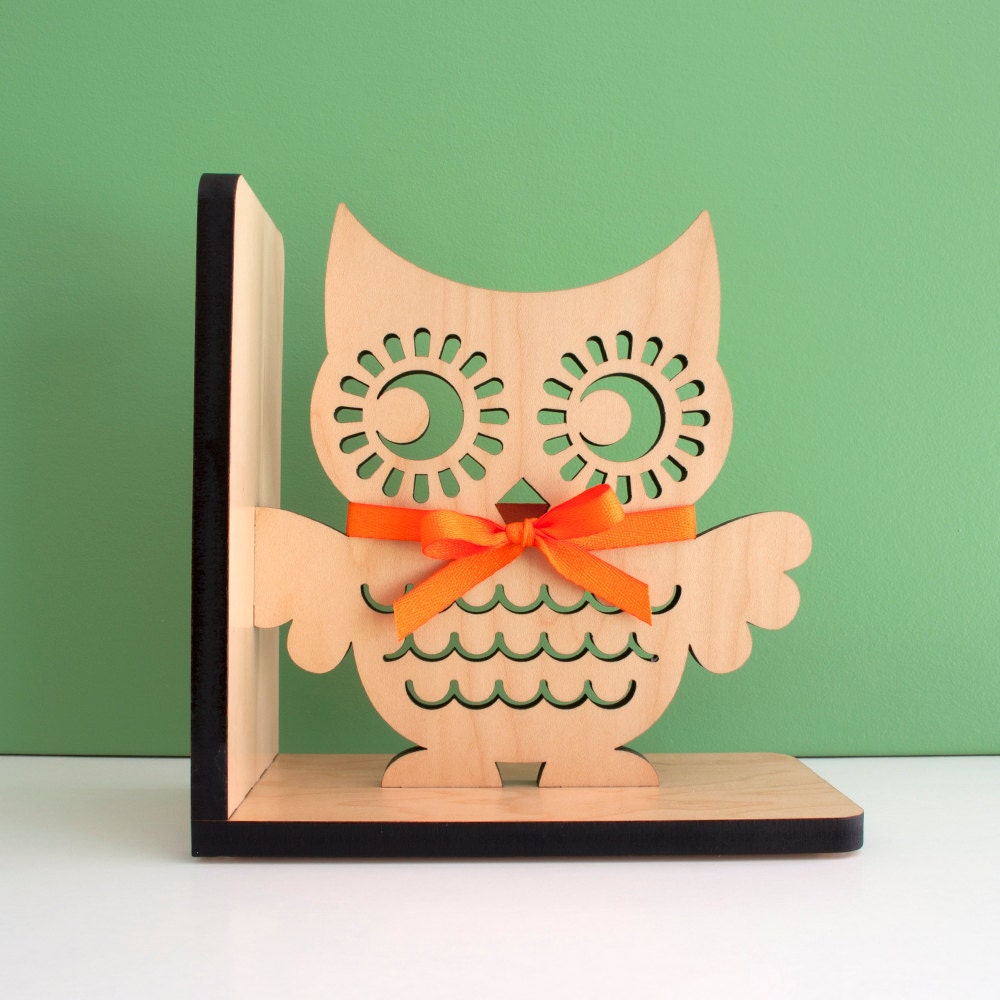 Owl Bookend: Wood Modern Baby Nursery Children