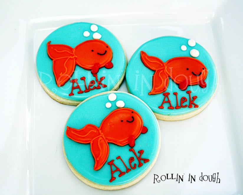 Goldfish Cookies, Fish Cookies, Goldfish Cookie Favors, Fish Cookie Favors, Decorated Fish Cookies - 1 Dozen