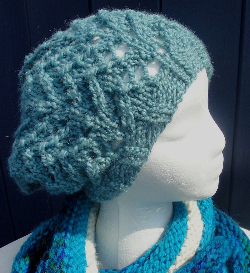 Robins Egg Blue Slouchy Hat in "Cindy" Style. Open Stitch, Loose Fitting. Lightweight Spring Style. Free Shipping.