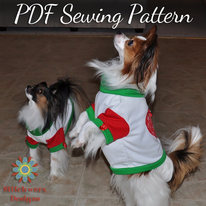 Christmas Holiday Dog T Shirt Pattern, S204 with 4 Applique Designs, 5 Sizes Included, Pullover Style With or Without Hoodie Options