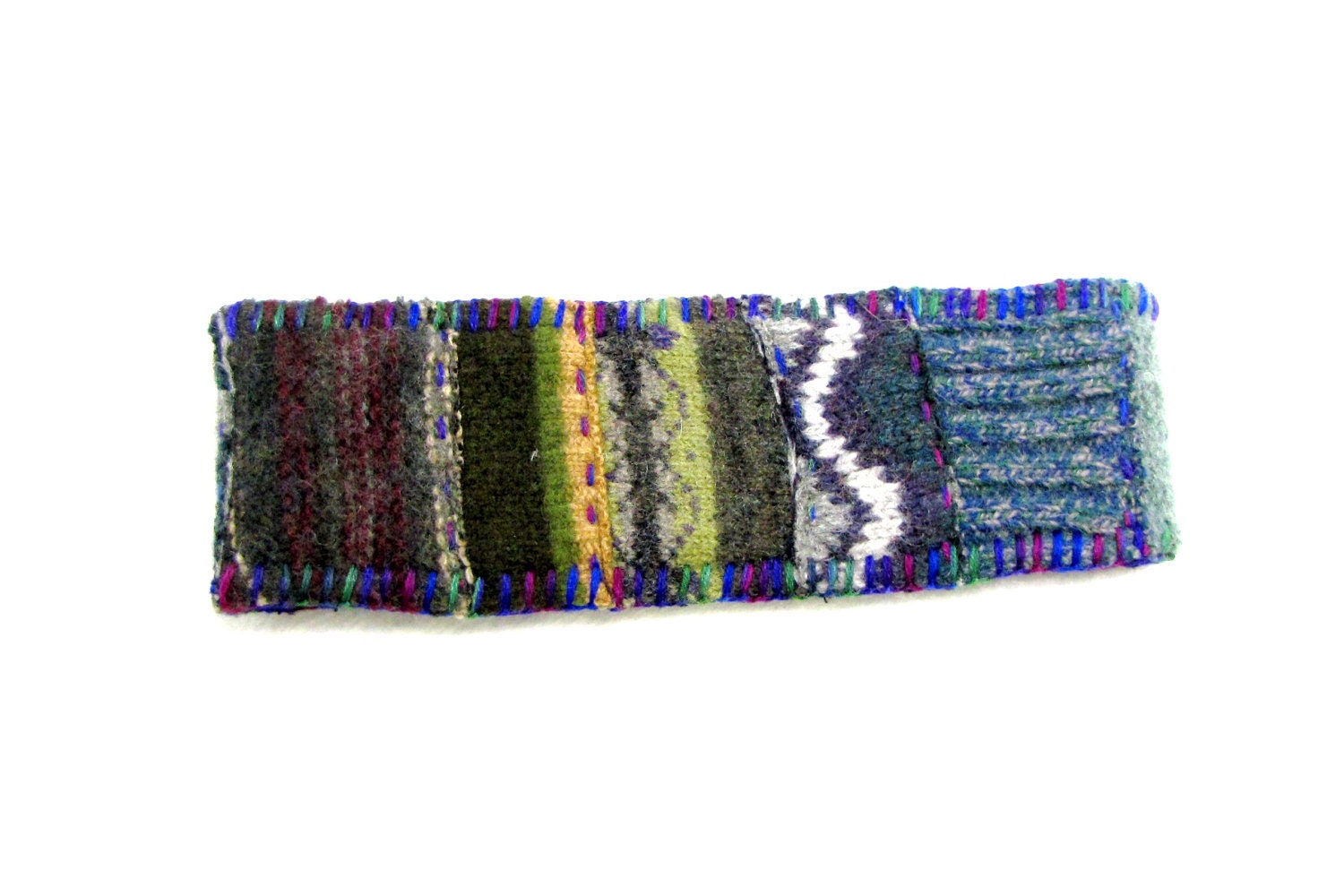 Upcycled Wool Sweater Headband Made from Recycled Felted Sweaters, Fleece Backing and blanket stitched edges - 1