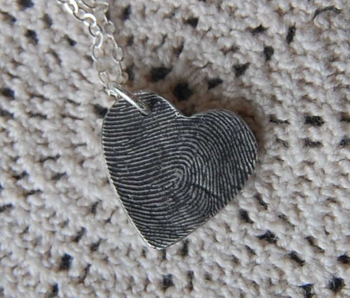 Custom Fine Silver Large Heart Fingerprint Necklace - Hangs Off-Center